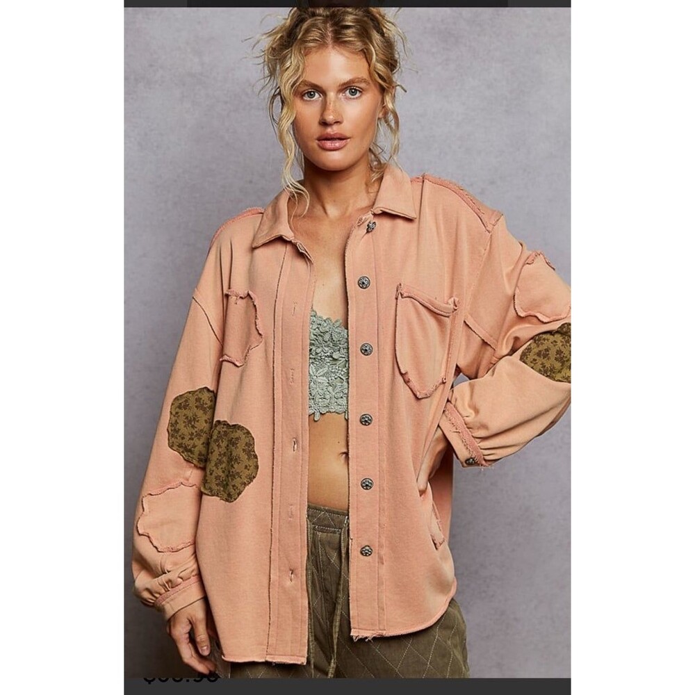 Pol shirt POL top Shacket button down shirt oversized Womens small new salmon sm
